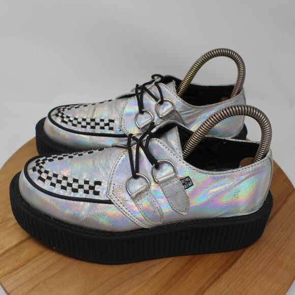 Tuk Shoes Women 7 Creeper Iridescent Crackle Mondo Holographic Platform Punk Got - Picture 6 of 15
